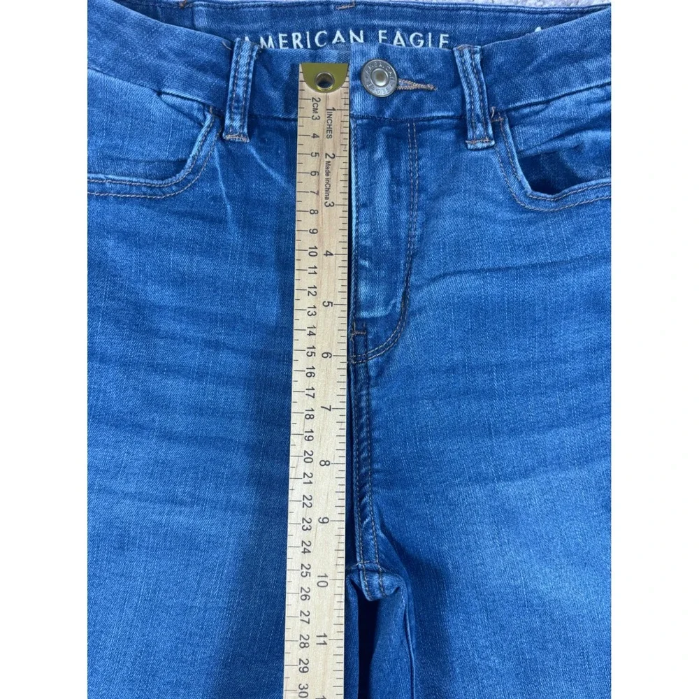 American Eagle Ne(X)t Level Stretch Jeggings‎ Blue Wash Distressed Hem Size 2